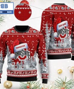 ohio state buckeyes ncaa santa claus hat ho ho ho 3d custom name ugly christmas sweater 2 BuNFH