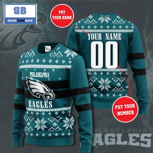 Philadelphia Eagles NFL Custom Name And Number Christmas Ugly Sweater