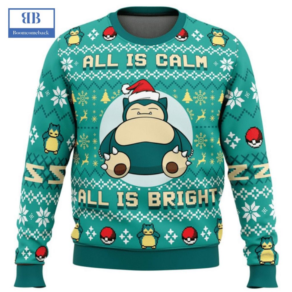 Pokemon Snorlax All Is Calm All Is Bright Ugly Christmas Sweater
