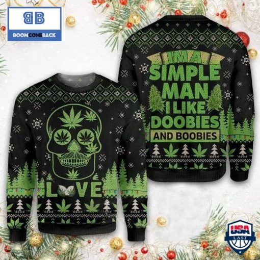 Skull I’m A Simple-Man I Like Doobies And Boobies Ugly Sweater