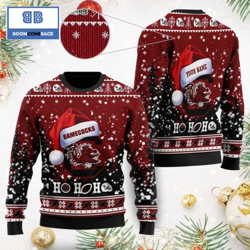 South Carolina Gamecocks NCAA Santa Claus Hat Ho Ho Ho 3D Custom Name Ugly Christmas Sweater