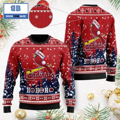 St Louis Cardinals Santa Claus Hat Ho Ho Ho 3D Custom Name Ugly Christmas Sweater