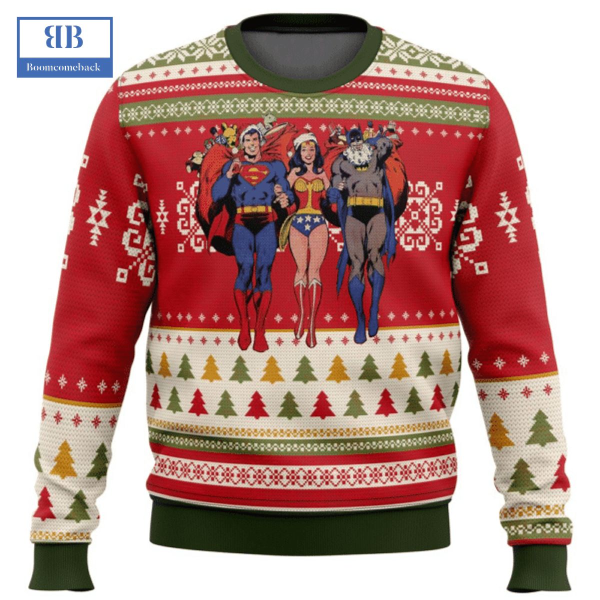 Superman Wonder Woman Batman DC Ugly Christmas Sweater