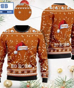 texas longhorns ncaa santa claus hat ho ho ho 3d custom name ugly christmas sweater 4 u311O