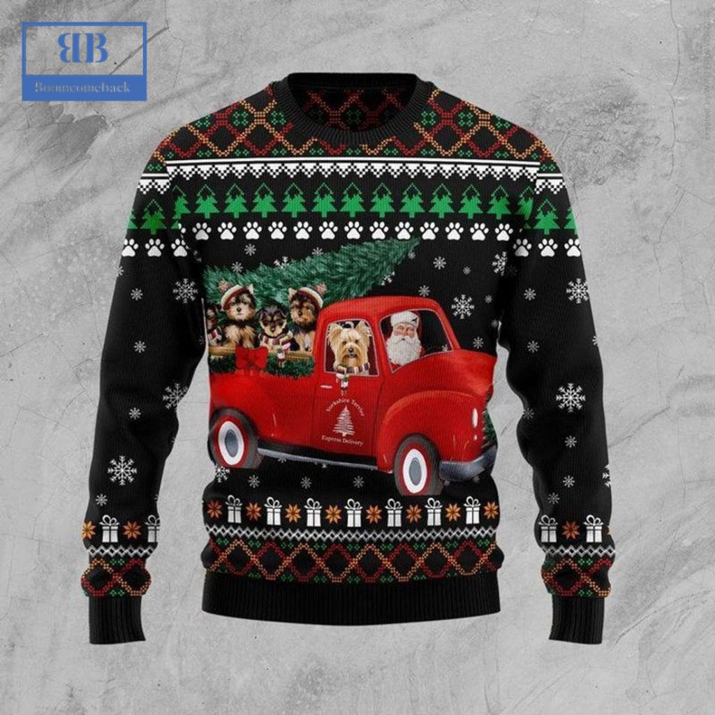 Yorkshire Terrier And Santa Claus Ugly Christmas Sweater