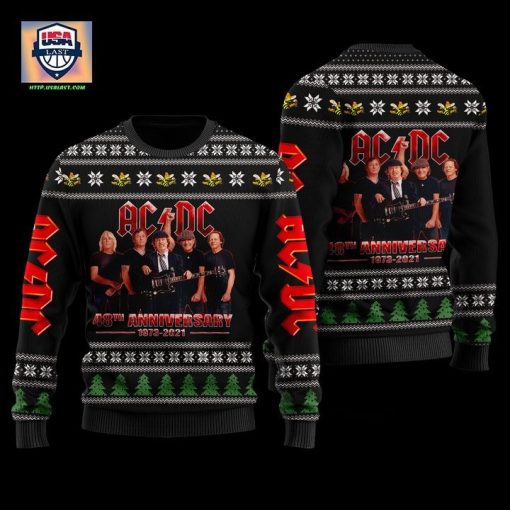 AC DC Band Black 3D Faux Wool Ugly Sweater