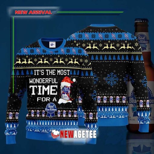 Its The Most Wonderful Time For A Pabst Blue Ribbon Beer Ugly Christmas Sweater