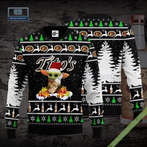Baby Yoda Hug Tito’s Vodka Ugly Christmas Sweater