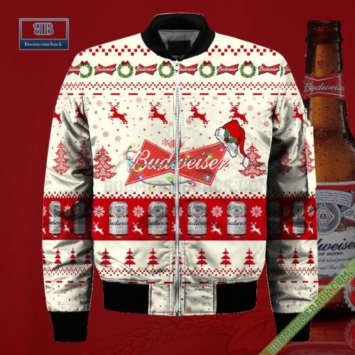 Budweiser Santa Hat Christmas Ugly Christmas Sweater Hoodie Zip Hoodie Bomber Jacket