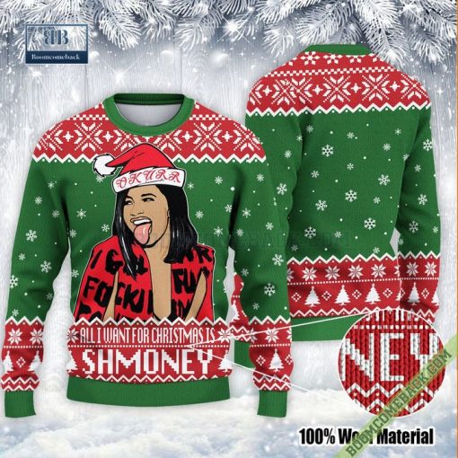 Cardi B All I Want For Christmas Is Shmoney Ugly Sweater