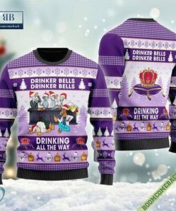 Cartoon Characters Drinker Bells Crown Royal Ugly Christmas Sweater