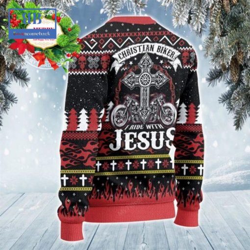 Christian Biker I Ride With Jesus Ugly Christmas Sweater