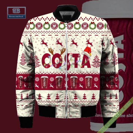 Costa Coffee Santa Hat Christmas Ugly Christmas Sweater Hoodie Zip Hoodie Bomber Jacket