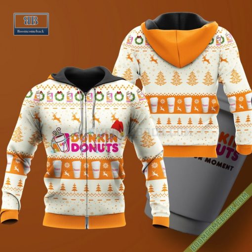 Dunkin Donuts Santa Hat Christmas Ugly Christmas Sweater Hoodie Zip Hoodie Bomber Jacket