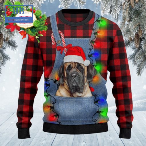 English Mastiff Denim Bib Overalls Ugly Christmas Sweater