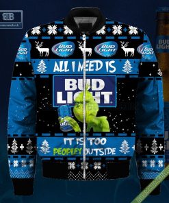 grinch all i need is bud light it is too peopley outside ugly christmas sweater hoodie zip hoodie bomber jacket 4 RZIPF
