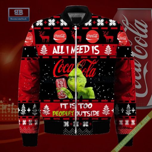 Grinch All I Need Is Coca Cola It Is Too Peopley Outside Ugly Christmas Sweater Hoodie Zip Hoodie Bomber Jacket
