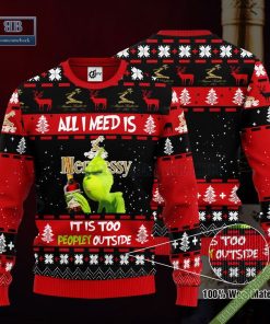 Grinch All I Need Is Hennessy It Is Too Peopley Outside Ugly Christmas Sweater Hoodie Zip Hoodie Bomber Jacket