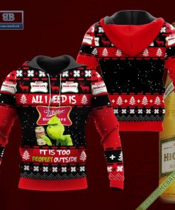Grinch All I Need Is Miller High Life It Is Too Peopley Outside Ugly Christmas Sweater Hoodie Zip Hoodie Bomber Jacket