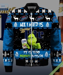 grinch all i need is miller lite it is too peopley outside ugly christmas sweater hoodie zip hoodie bomber jacket 4 M8wbq