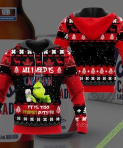 Grinch All I Need Is Molson Canadian It Is Too Peopley Outside Ugly Christmas Sweater Hoodie Zip Hoodie Bomber Jacket