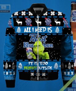 grinch all i need is pabst blue ribbon it is too peopley outside ugly christmas sweater hoodie zip hoodie bomber jacket 4 NU2rj