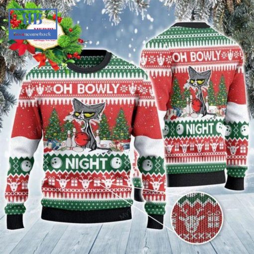 Grumpy Cat Bowling Oh Bowly Night Ugly Christmas Sweater