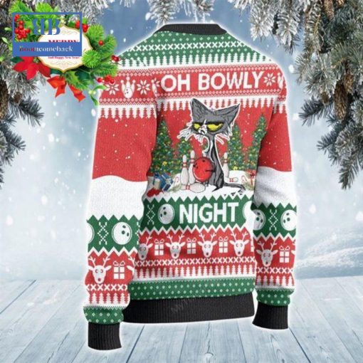 Grumpy Cat Bowling Oh Bowly Night Ugly Christmas Sweater