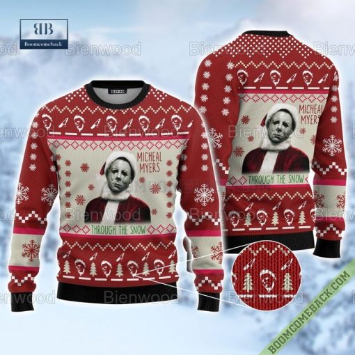 Happy Halloween Micheal Myers Through The Snow Christmas Sweater
