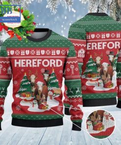Hereford Cattle Christmas Tree Snowman Style 1 Ugly Christmas Sweater