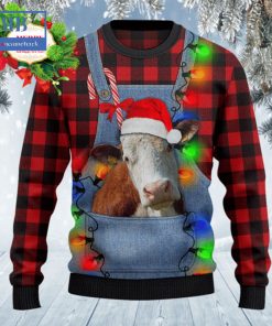 hereford cattle denim bib overalls ugly christmas sweater 3 C3R6F