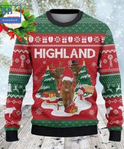 highland cattle christmas tree snowman ugly christmas sweater 3 H8VEM
