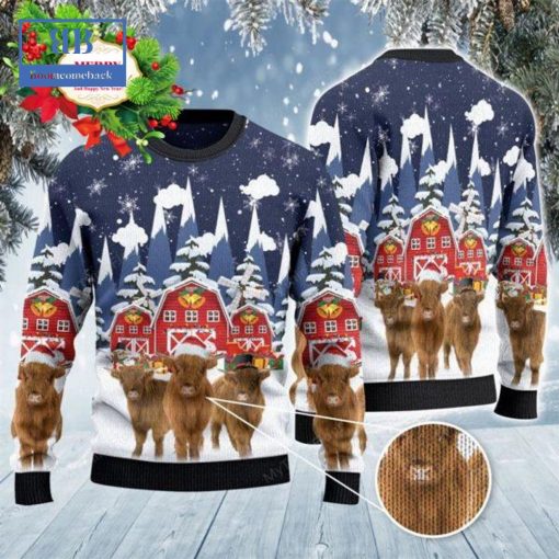 Highland Cattle Snow Farm Ugly Christmas Sweater