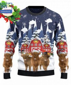 highland cattle snow farm ugly christmas sweater 3 6qosG