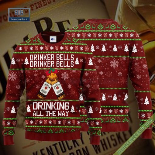 Jim Beam Drinker Bells Drinker Bells Drinking All The Way Ugly Christmas Sweater