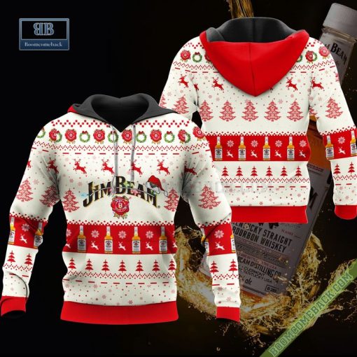 Jim Beam Santa Hat Christmas Ugly Christmas Sweater Hoodie Zip Hoodie Bomber Jacket