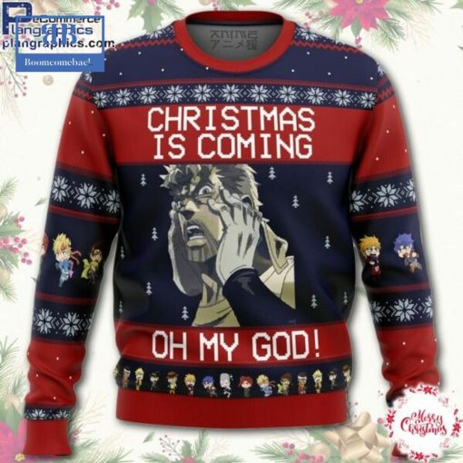 JoJo’s Bizarre Adventure Joseph Joestar Christmas Is Coming Oh My God Ugly Christmas Sweater