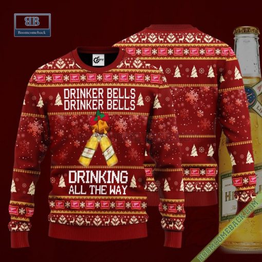 Miller High Life Drinker Bells Drinker Bells Drinking All The Way Ugly Christmas Sweater