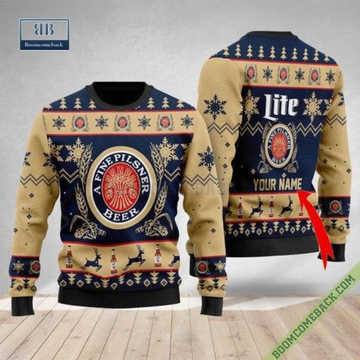 Miller Lite Beer Custom Name Christmas Ugly Sweater