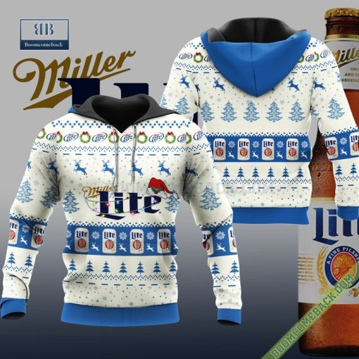 Miller Lite Santa Hat Christmas Ugly Christmas Sweater Hoodie Zip Hoodie Bomber Jacket