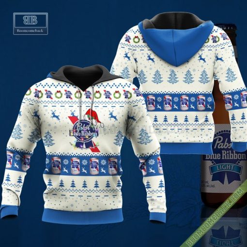 Pabst Blue Ribbon Santa Hat Christmas Ugly Christmas Sweater Hoodie Zip Hoodie Bomber Jacket