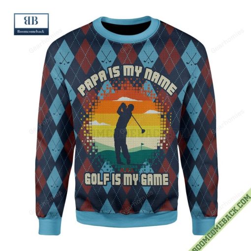 Papa Is My Name Golf Is My Game Ugly Christmas Sweater