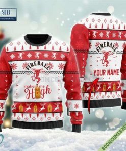 Personalized Fireball Whisky Makes Me High Christmas Ugly Sweater