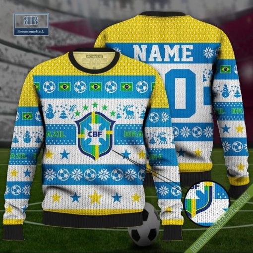 Personalized World Cup 2022 Brazil Soccer Ugly Christmas 3D Sweater
