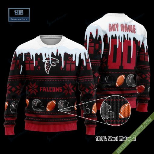 Pesonalized Atlanta Falcons Snow Custom Name And Number Ugly Christmas Sweater