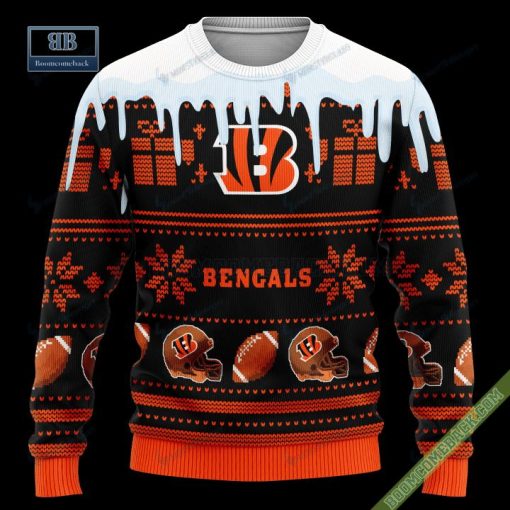 Pesonalized Cincinnati Bengals Snow Custom Name And Number Ugly Christmas Sweater