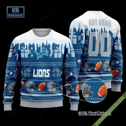 Pesonalized Detroit Lions Snow Custom Name And Number Ugly Christmas Sweater