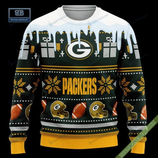 Pesonalized Green Bay Packers Snow Custom Name And Number Ugly Christmas Sweater