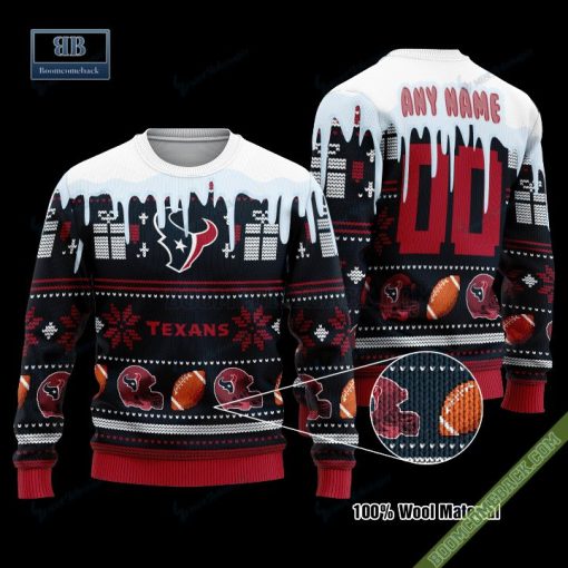 Pesonalized Houston Texans Snow Custom Name And Number Ugly Christmas Sweater