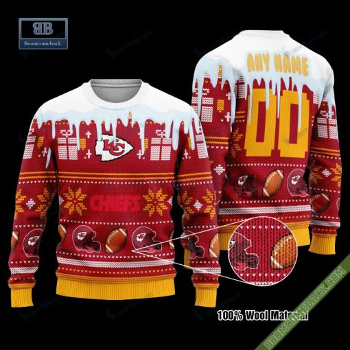 Pesonalized Kansas City Chiefs Snow Custom Name And Number Ugly Christmas Sweater